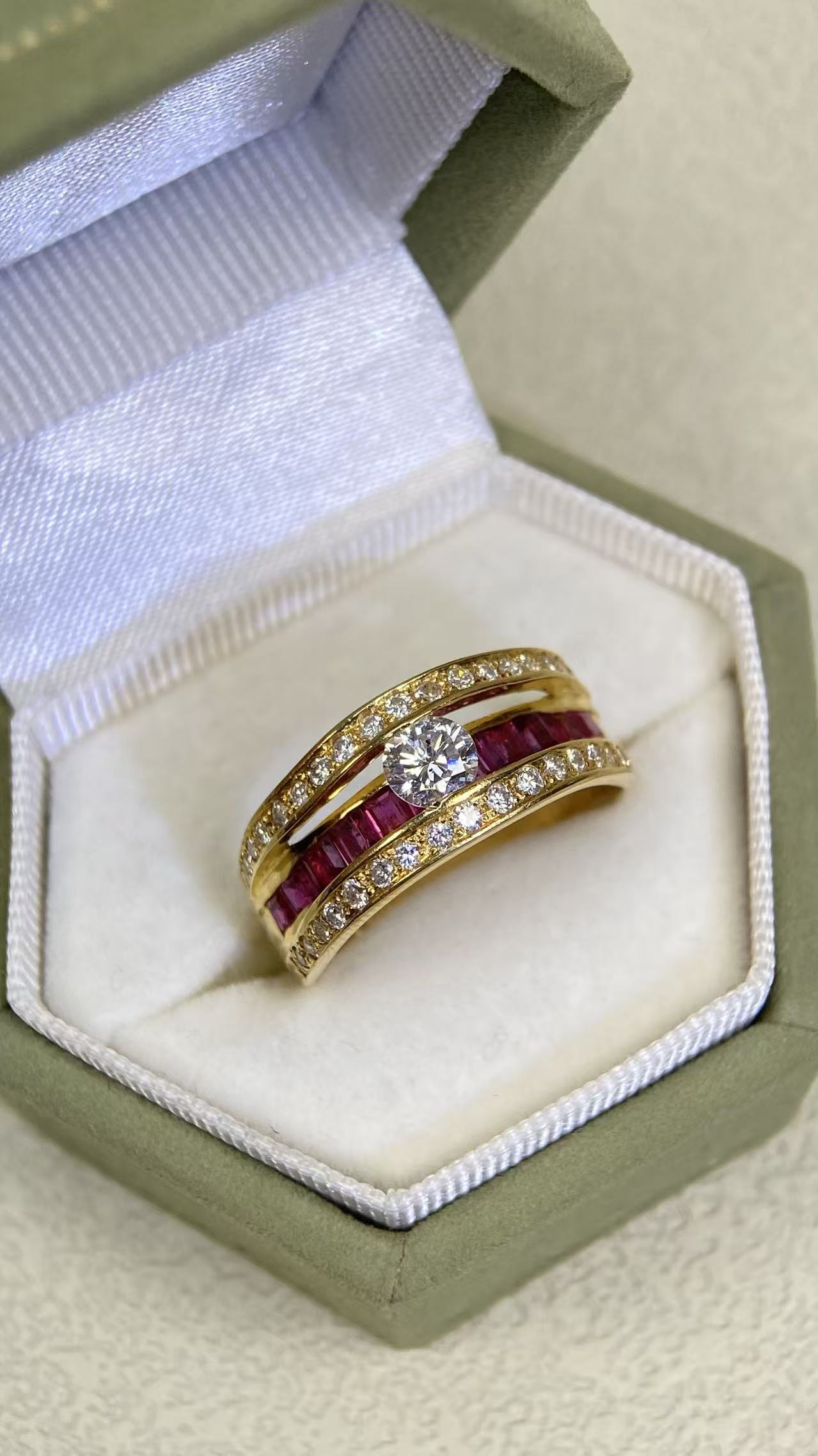 K18 Gold&Ruby&Diamond Ring| Diamond：0.36ct | Rubies：1.00ct | Diamonds：0.315ct | Japanese Vintage Estate Jewelry -BSLO3298