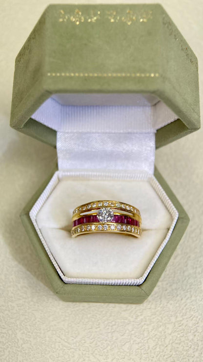 K18 Gold&Ruby&Diamond Ring| Diamond：0.36ct | Rubies：1.00ct | Diamonds：0.315ct | Japanese Vintage Estate Jewelry -BSLO3298