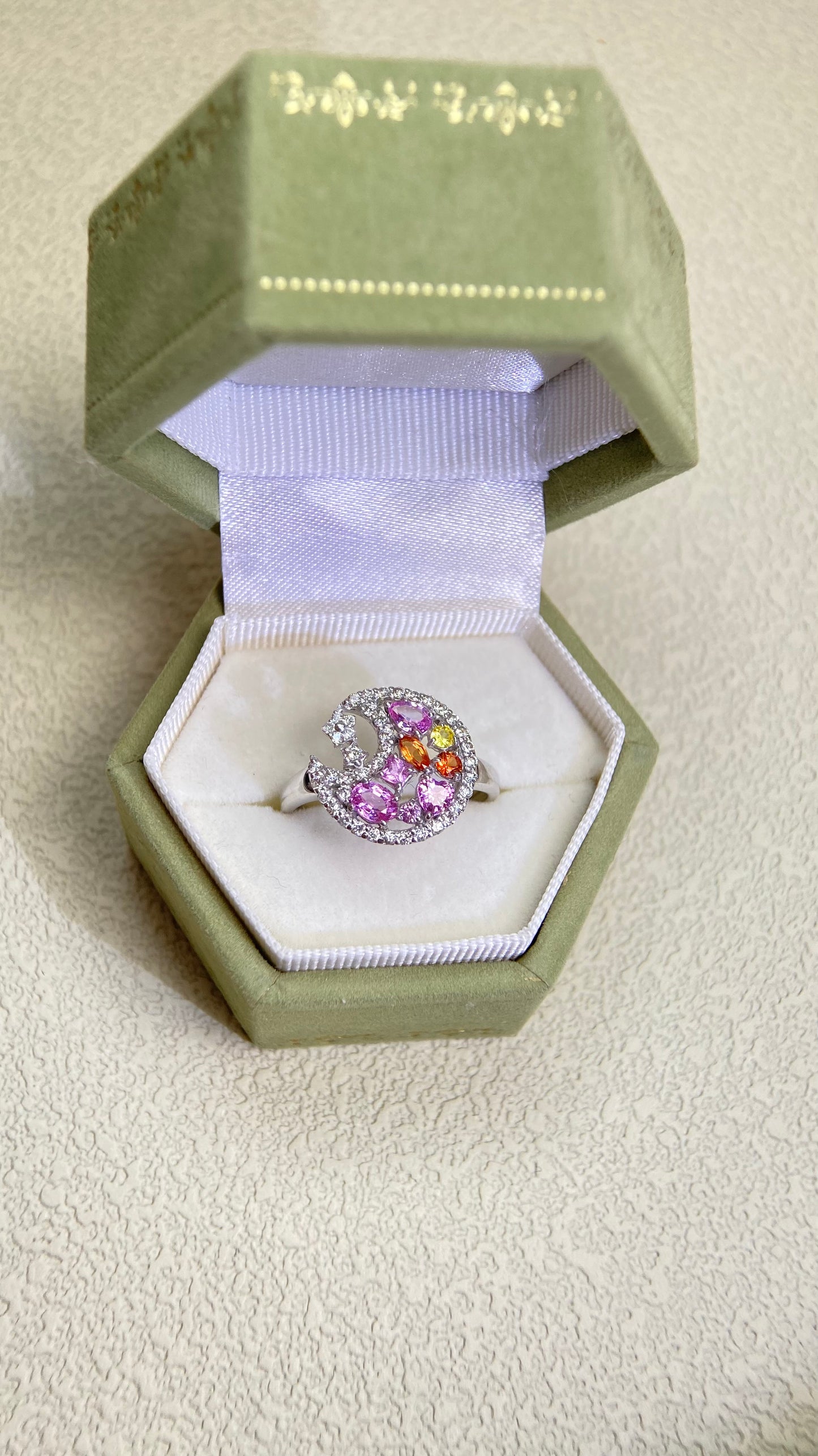 K18 White Gold&Pink Sapphire and Diamond Ring | Sapphire 0.70ct | Diamond 0.31ct | Japanese Vintage Estate Jewelry-BMRX