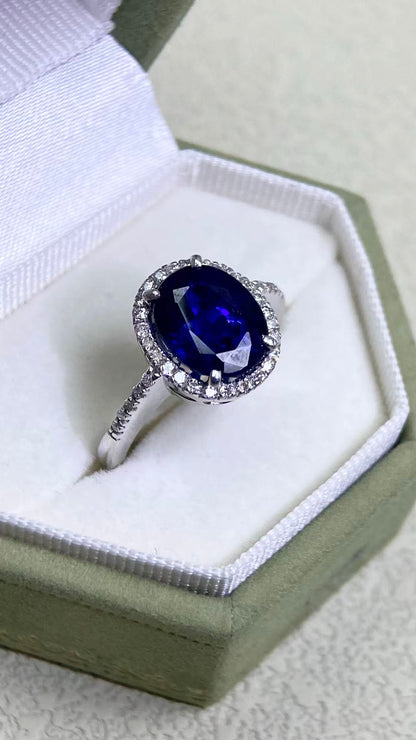K18 White Gold&Sapphire and Diamond Ring | Sapphire 3.93ct | Diamond 0.23ct | Madagascar | Japanese Vintage Estate Jewelry-YMFH