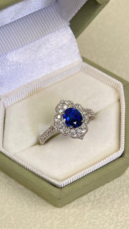 Pt900 Platinum&Sapphire&Diamond Ring| Sapphire：1.03ct Royal Blue| Diamonds：0.45ct | Japanese Vintage Estate Jewelry -BSMY3160