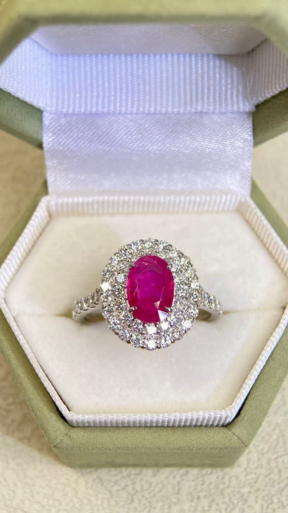 Pt900 Platinum&Ruby&Diamond Ring| Ruby：1.58ct Myanmar-Pigeon’s blood | Diamonds：0.86ct | Japanese Vintage Estate Jewelry -BSKJ3093