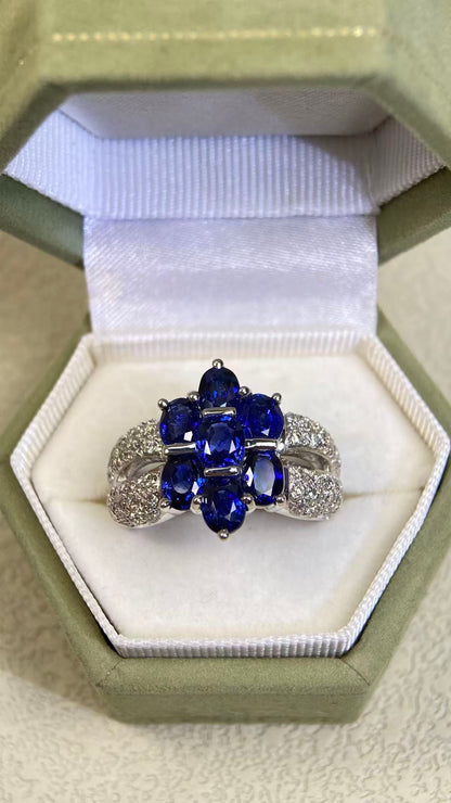 750‰ Gold（18K Gold ）&Sapphire&Diamond Ring| Sapphires：3.83ct | Diamonds：0.63ct | Japanese Vintage Estate Jewelry -BSLE3114