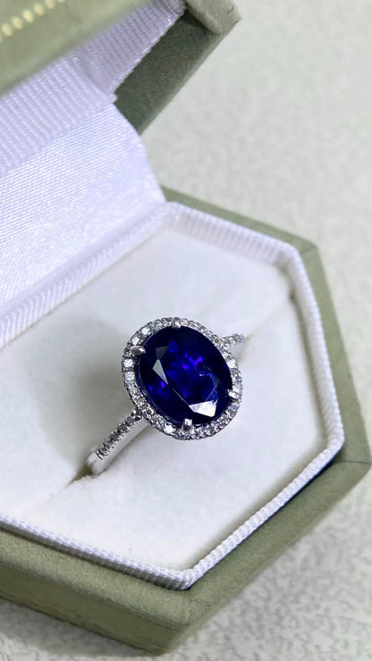K18 White Gold&Sapphire and Diamond Ring | Sapphire 3.93ct | Diamond 0.23ct | Madagascar | Japanese Vintage Estate Jewelry-YMFH