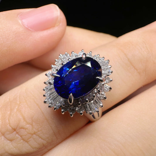 PT900 Platinum Sapphire and Diamond Halo Ring｜2.15ct Royal Blue Sapphire + 0.63ct Diamonds｜Vintage Japanese Fine Jewelry