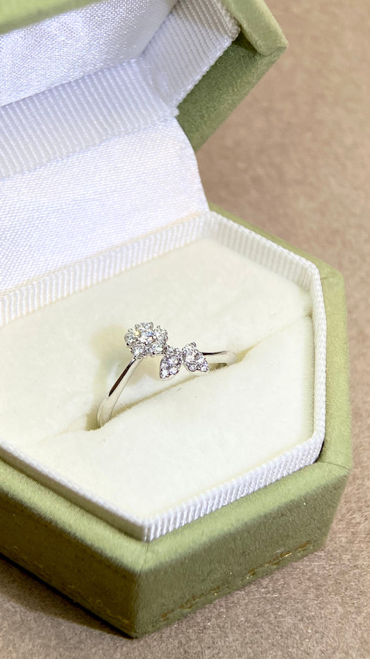 K18ホワイトゴールド＆ダイヤモンドリング｜ダイヤモンド0.18ct｜日本製ヴィンテージエステートジュエリー