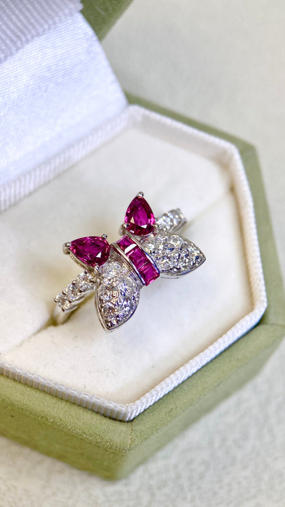 Pt900 Platinum&Ruby and Diamond Ring | Ruby 0.94ct | Diamond 0.60ct | Japanese Vintage Estate Jewelry
