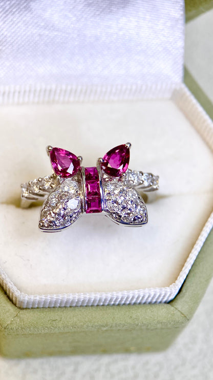 Pt900 Platinum&Ruby and Diamond Ring | Ruby 0.94ct | Diamond 0.60ct | Japanese Vintage Estate Jewelry