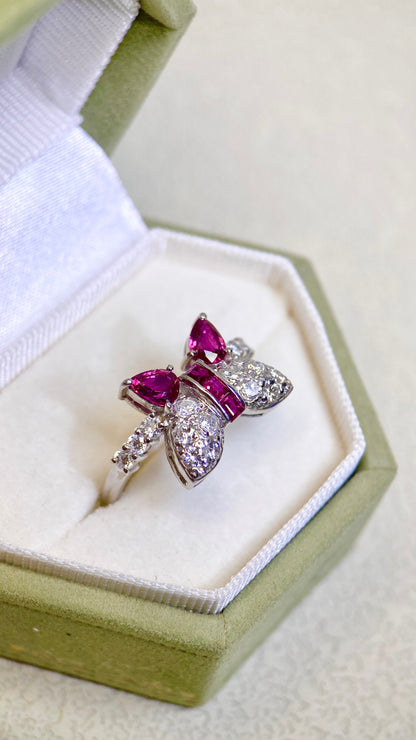 Pt900 Platinum&Ruby and Diamond Ring | Ruby 0.94ct | Diamond 0.60ct | Japanese Vintage Estate Jewelry