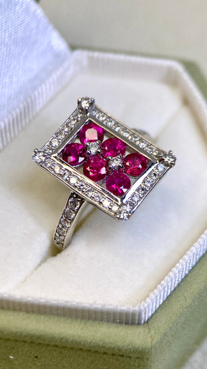 Pt900 Platinum&Ruby and Diamond Ring | Ruby 0.91ct | Diamond 0.41ct | Japanese Vintage Estate Jewelry