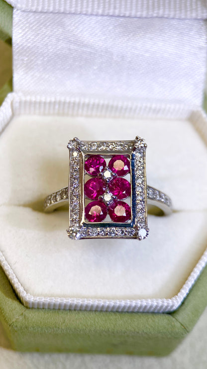 Pt900 Platinum&Ruby and Diamond Ring | Ruby 0.91ct | Diamond 0.41ct | Japanese Vintage Estate Jewelry