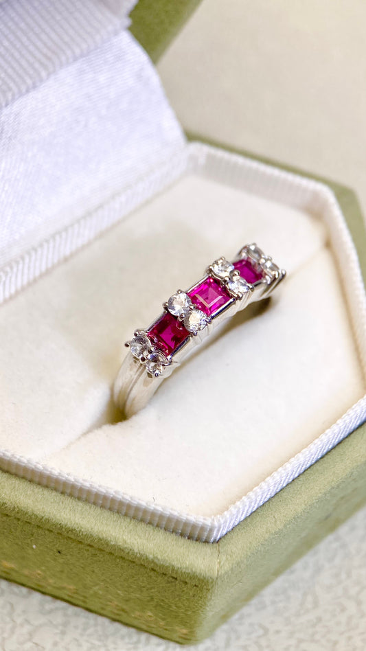 Pt900 Platinum&Ruby and Diamond Ring | Ruby 0.54ct | Diamond 0.38ct | Japanese Vintage Estate Jewelry