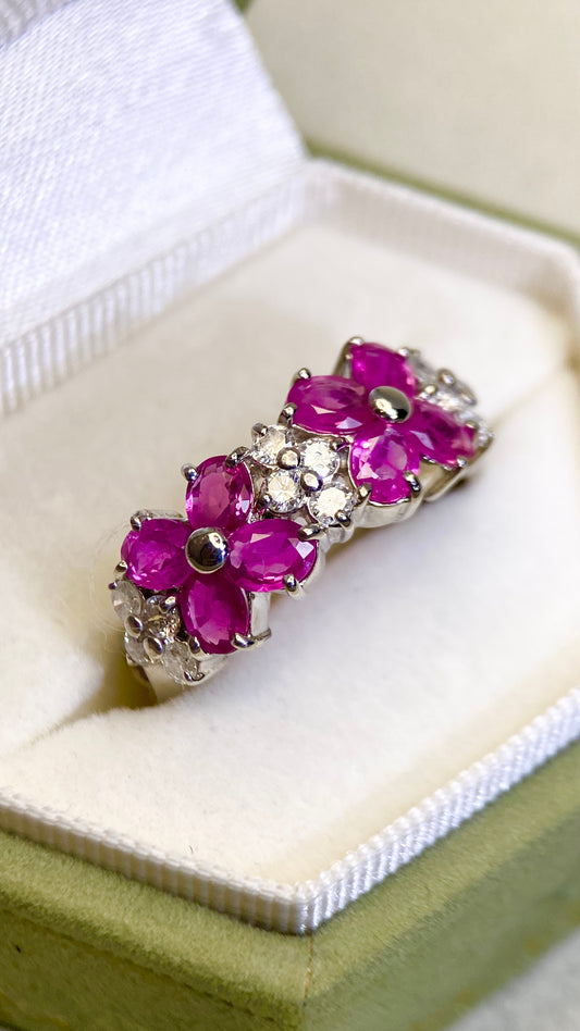 Pt900 Platinum&Ruby and Diamond Ring | Ruby 1.94ct | Diamond 0.38ct | Japanese Vintage Estate Jewelry-BIQN