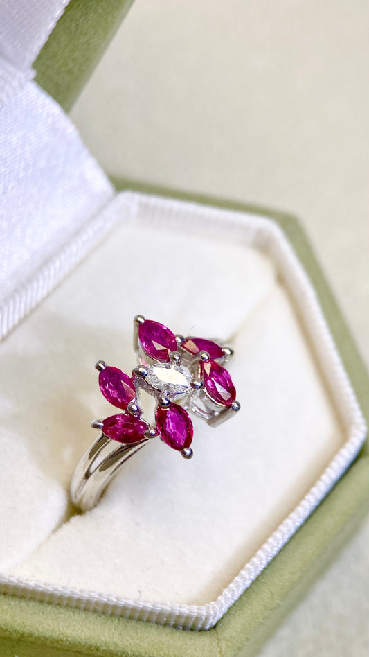 Pt900 Platinum&Ruby and Diamond Ring | Ruby 0.98ct | Diamond 0.10ct | Japanese Vintage Estate Jewelry