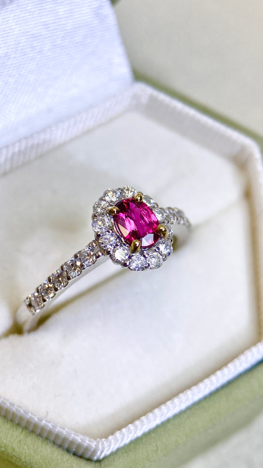 Pt900 Platinum/K18 Gold&Ruby and Diamond Ring | Ruby 0.47ct | Diamond 0.40ct | Japanese Vintage Estate Jewelry