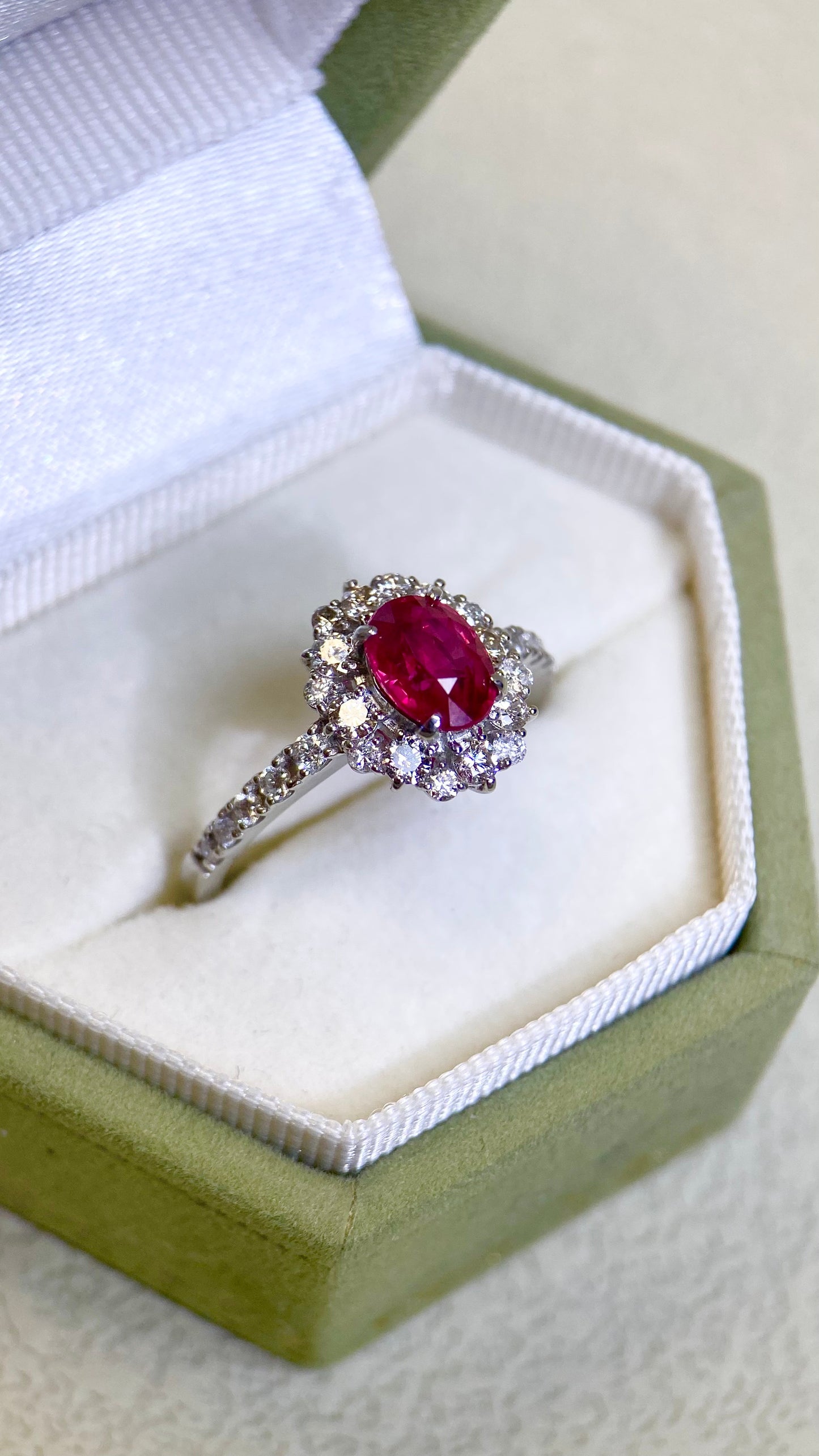 Pt950 Platinum&Ruby and Diamond Ring | Ruby 1.04ct | Diamond 0.54ct | Burma-Pigeon Blood | Japanese Vintage Estate Jewelry