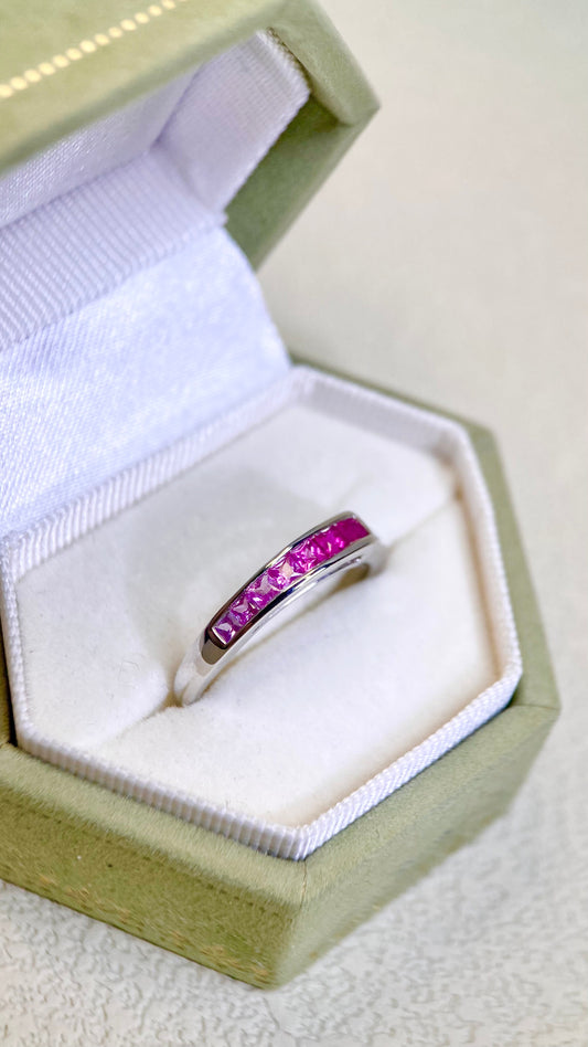 K18 White Gold&Ruby and Pink Sapphire and Diamond Ring | Ruby 0.20ct | Sapphire 0.30ct | Diamond 0.05ct | Japanese Vintage Estate Jewelry
