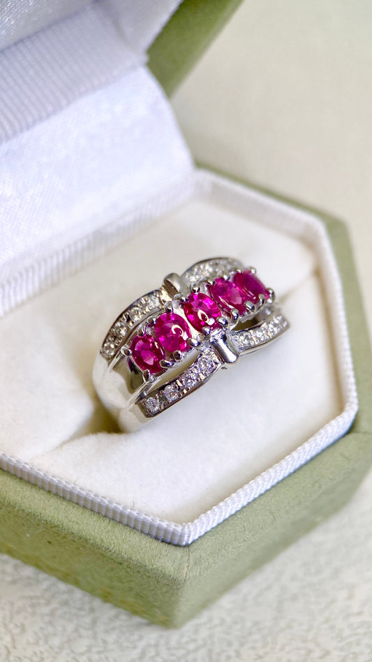 Pt900 Platinum&Ruby and Diamond Ring | Ruby 1.31ct | Diamond 0.16ct | Japanese Vintage Estate Jewelry-BJFY