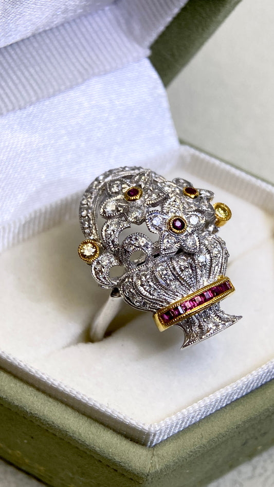 750/18K Gold&Ruby and Diamond Ring | Ruby 0.24ct Diamond 0.54ct | Ring&Pendant | Japanese Vintage Estate Jewelry-BFZE