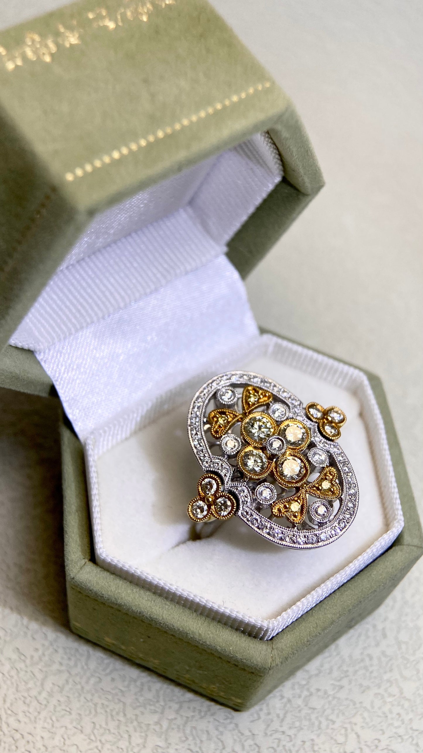 750 Gold(18K)&Diamond Ring | Diamond 0.72ct/0.33ct | Japanese Vintage Estate Jewelry-BKIF