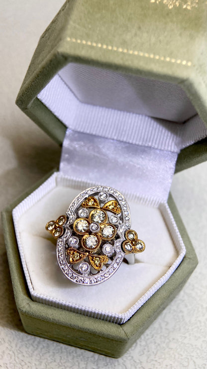 750 Gold(18K)&Diamond Ring | Diamond 0.72ct/0.33ct | Japanese Vintage Estate Jewelry-BKIF
