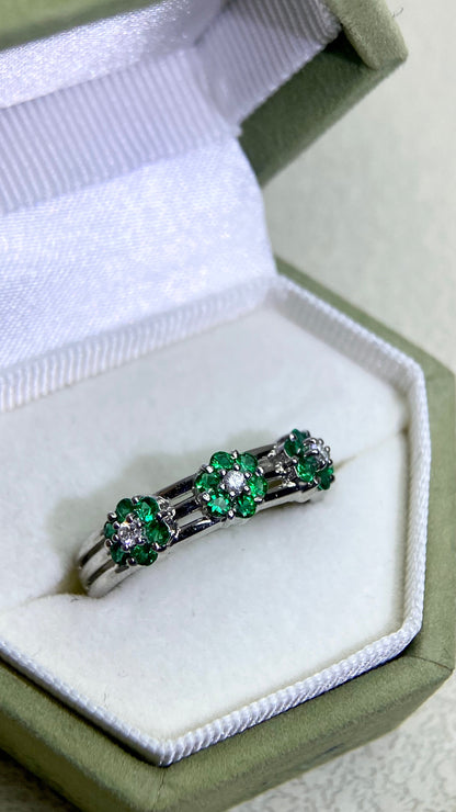 K18ゴールド＆エメラルド＆ダイヤモンドリング｜エメラルド2.89カラット｜ダイヤモンド1.32カラット｜日本製ヴィンテージエステートジュエリー