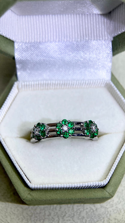 K18ゴールド＆エメラルド＆ダイヤモンドリング｜エメラルド2.89カラット｜ダイヤモンド1.32カラット｜日本製ヴィンテージエステートジュエリー