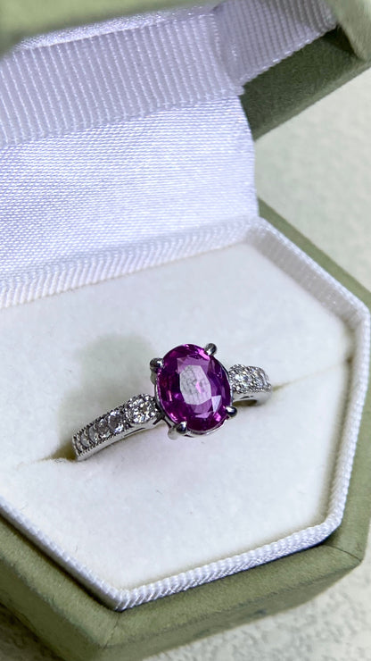 Pt900 Platinum&Pink Sapphire and Diamond Ring | Sapphire 1.67ct | Diamond 0.23ct |  No Heat | Japanese Vintage Estate Jewelry-BMPV