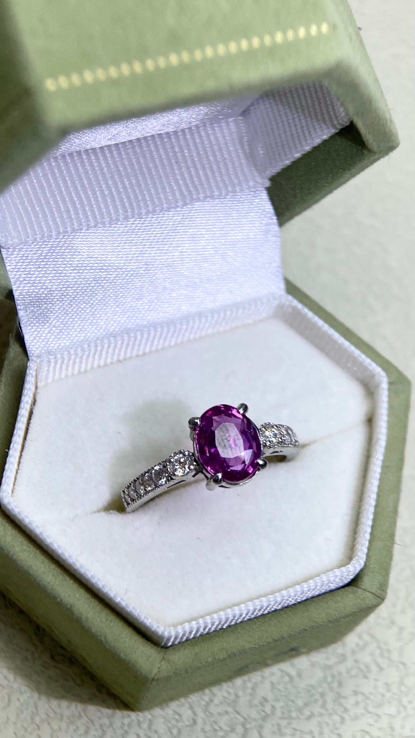 Pt900 Platinum&Pink Sapphire and Diamond Ring | Sapphire 1.67ct | Diamond 0.23ct |  No Heat | Japanese Vintage Estate Jewelry-BMPV
