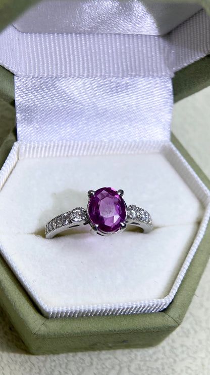 Pt900 Platinum&Pink Sapphire and Diamond Ring | Sapphire 1.67ct | Diamond 0.23ct |  No Heat | Japanese Vintage Estate Jewelry-BMPV