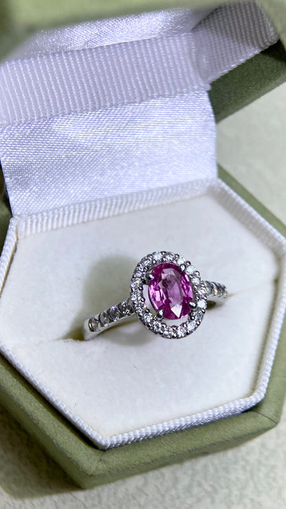 Pt900 Platinum&Pink Sapphire and Diamond Ring | Pink Sapphire 0.90ct | Diamond 0.45ct | Japanese Vintage Estate Jewelry-BPFD