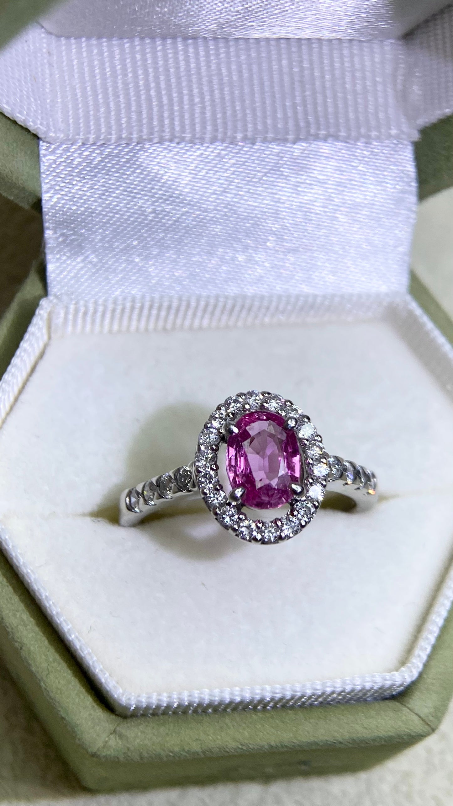 Pt900 Platinum&Pink Sapphire and Diamond Ring | Pink Sapphire 0.90ct | Diamond 0.45ct | Japanese Vintage Estate Jewelry-BPFD