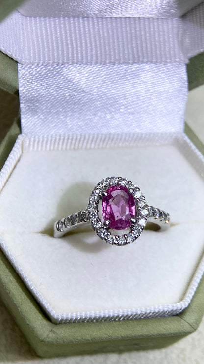 Pt900 Platinum&Pink Sapphire and Diamond Ring | Pink Sapphire 0.90ct | Diamond 0.45ct | Japanese Vintage Estate Jewelry-BPFD