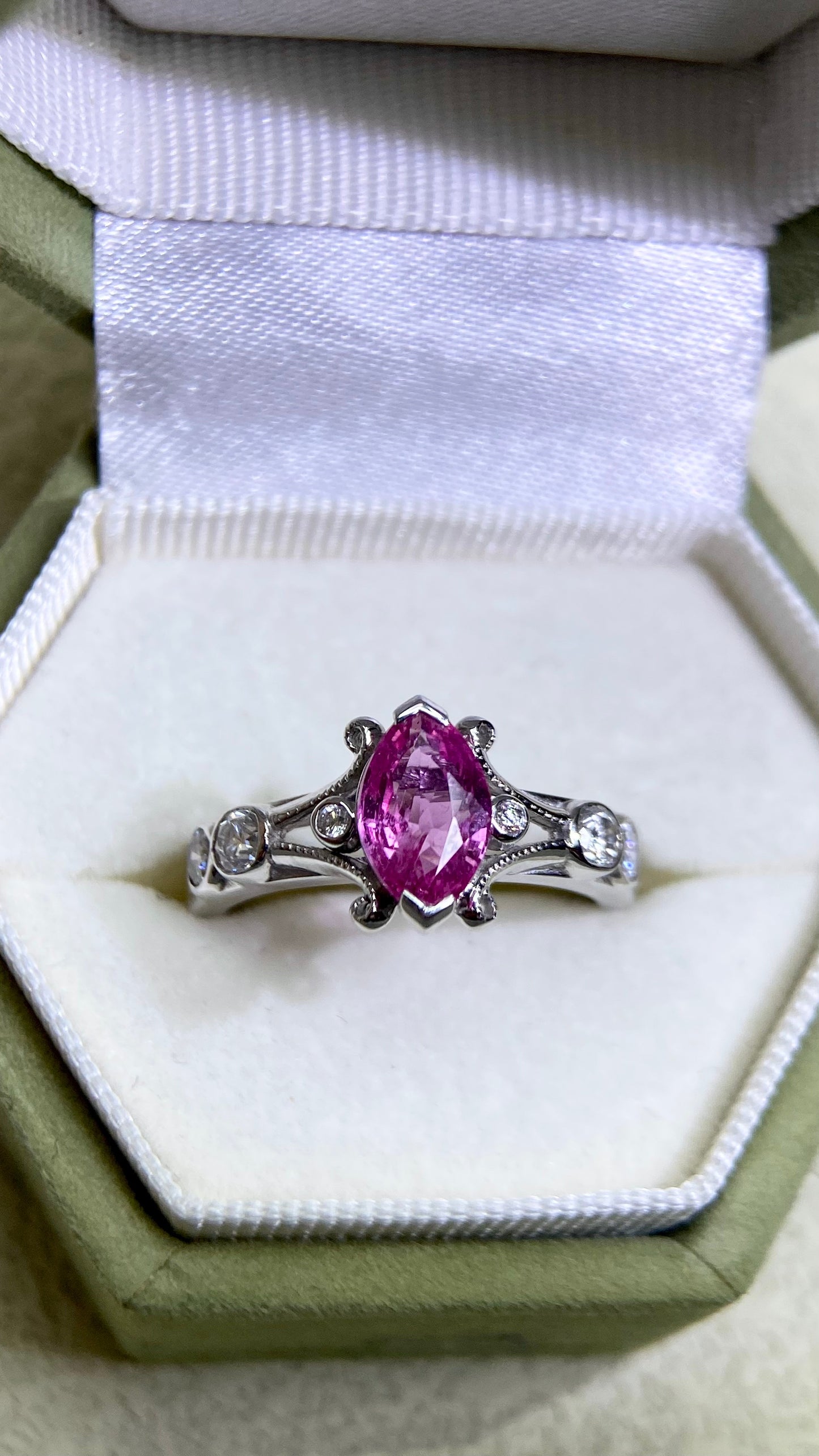 K18 White Gold&Pink Sapphire and Diamond Ring | Pink Sapphire 1.191ct | Diamond 0.399ct | Japanese Vintage Estate Jewelry-BFLR