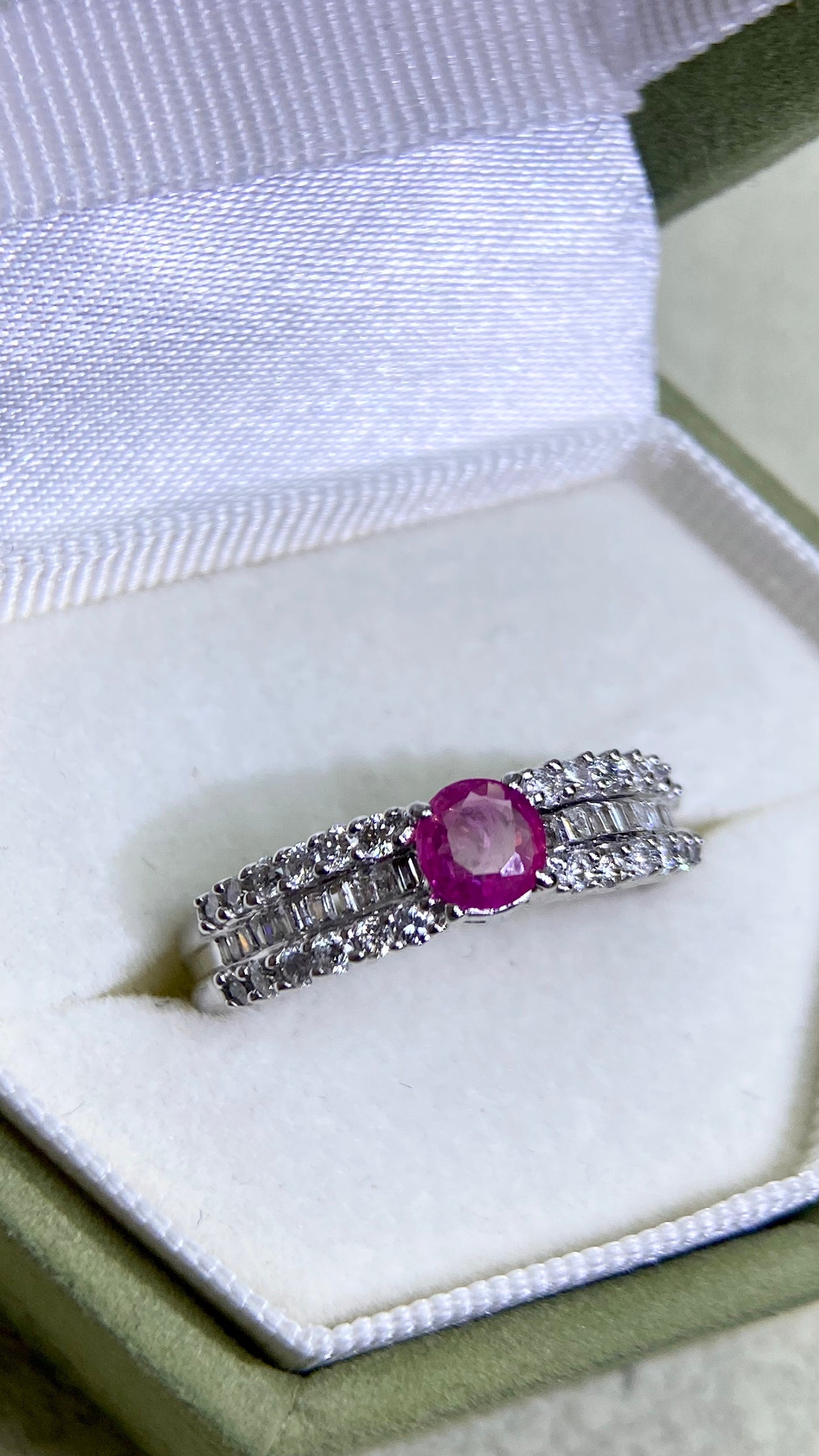 K18 White Gold&Pink Sapphire and Diamond Ring | Pink Sapphire 0.32ct | Diamond 0.40ct | Japanese Vintage Estate Jewelry-BKLW