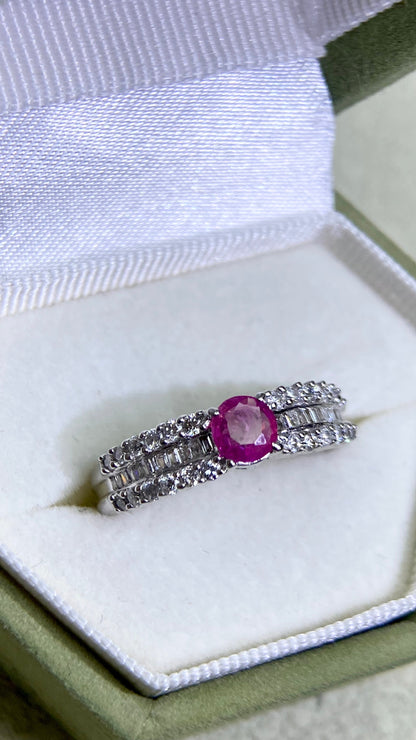 K18 White Gold&Pink Sapphire and Diamond Ring | Pink Sapphire 0.32ct | Diamond 0.40ct | Japanese Vintage Estate Jewelry-BKLW