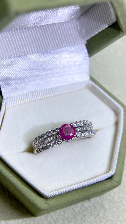 K18 White Gold&Pink Sapphire and Diamond Ring | Pink Sapphire 0.32ct | Diamond 0.40ct | Japanese Vintage Estate Jewelry-BKLW