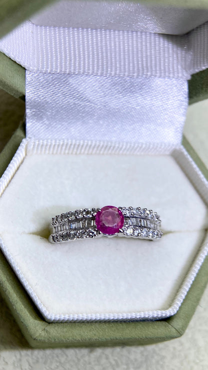 K18 White Gold&Pink Sapphire and Diamond Ring | Pink Sapphire 0.32ct | Diamond 0.40ct | Japanese Vintage Estate Jewelry-BKLW