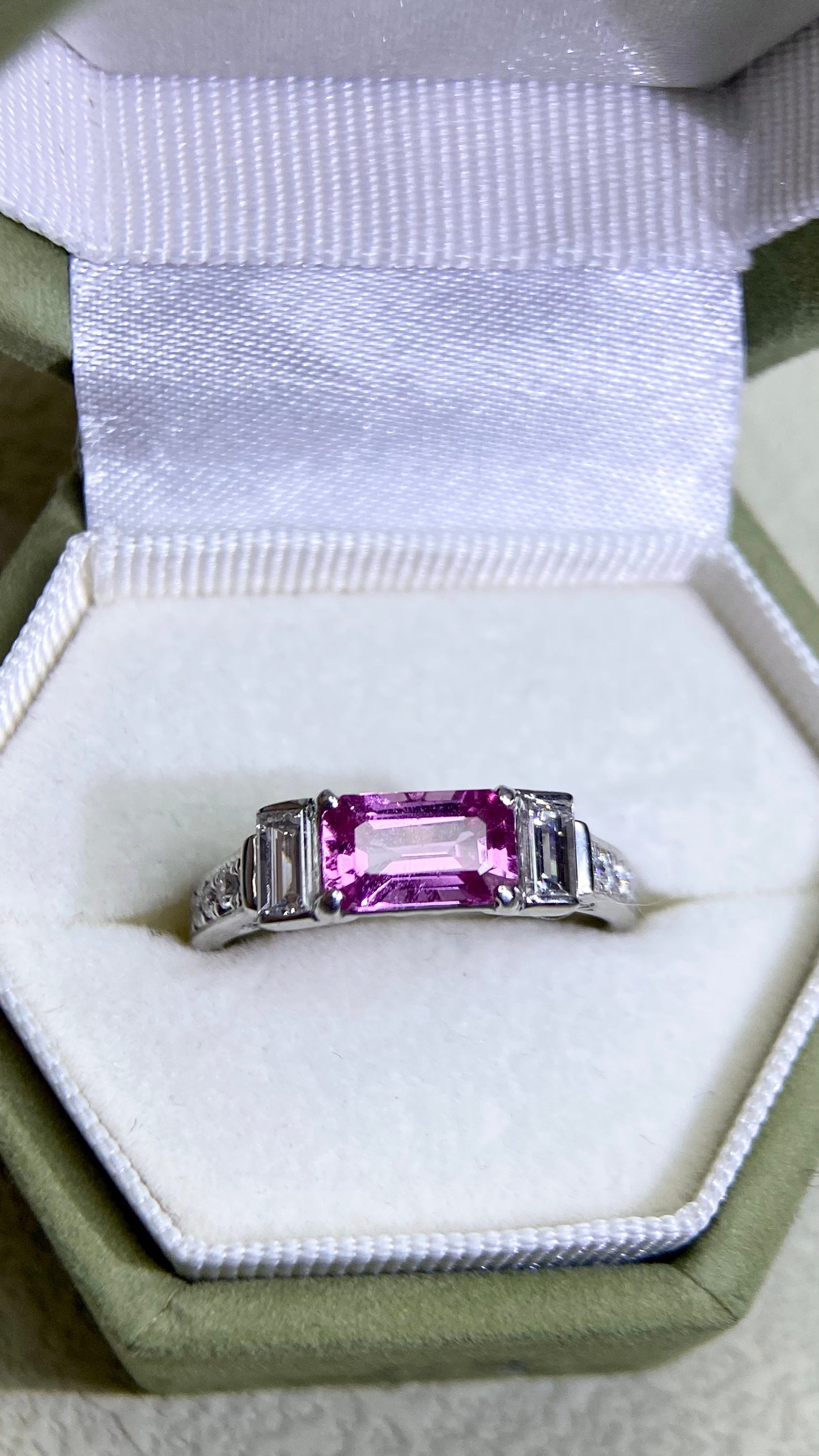 Pt900 Platinum&Pink Sapphire and Diamond Ring | Sapphire 1.234ct | Diamond 0.65ct | Japanese Vintage Estate Jewelry-AGPB