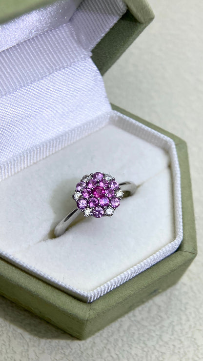 K18 White Gold&Pink Sapphire and Diamond Ring | Sapphire 0.40ct | Diamond 0.20ct | Japanese Vintage Estate Jewelry-BHIC
