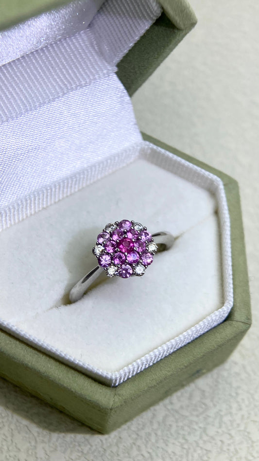 K18 White Gold&Pink Sapphire and Diamond Ring | Sapphire 0.40ct | Diamond 0.20ct | Japanese Vintage Estate Jewelry-BHIC