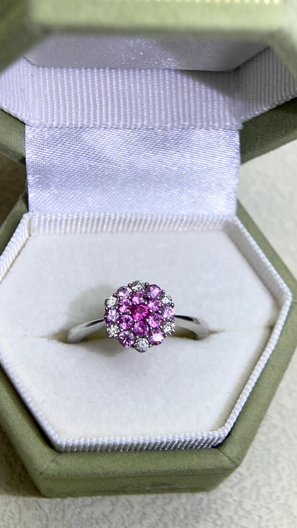K18 White Gold&Pink Sapphire and Diamond Ring | Sapphire 0.40ct | Diamond 0.20ct | Japanese Vintage Estate Jewelry-BHIC