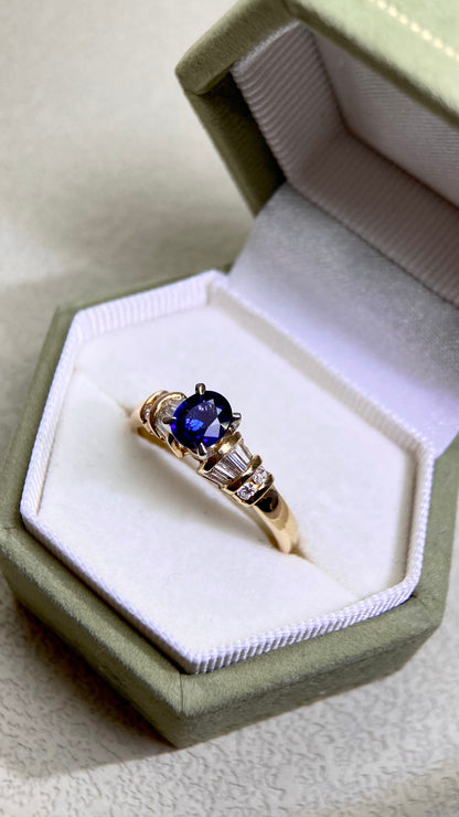 K18 Gold&Sapphire and Diamond Ring | Sapphire 0.66ct | Diamond 0.27ct | Japanese Vintage Estate Jewelry-BOSO