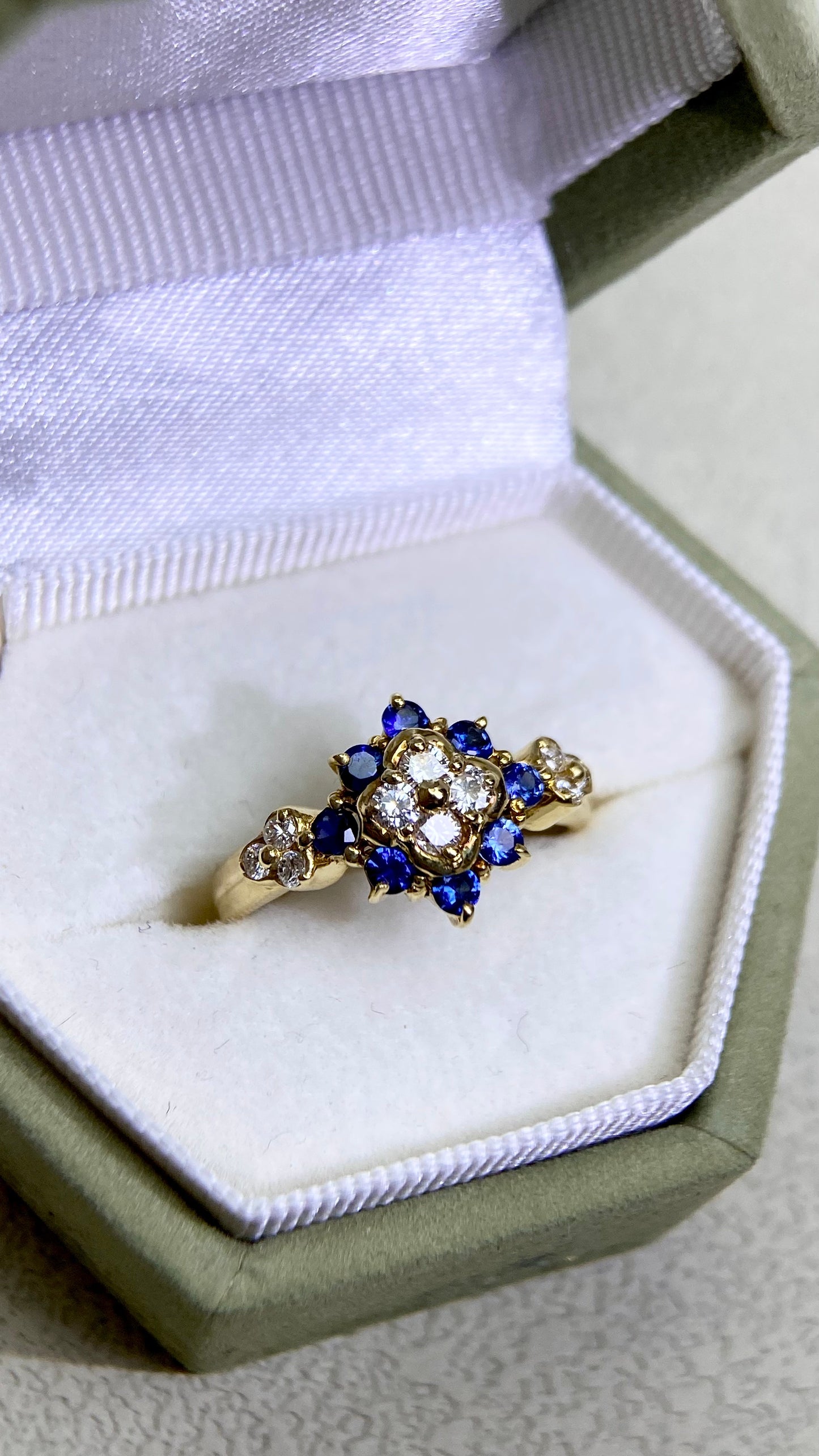 K18 Gold&Sapphire and Diamond Ring | Sapphire 0.29ct | Diamond 0.26ct | Japanese Vintage Estate Jewelry-BPYC