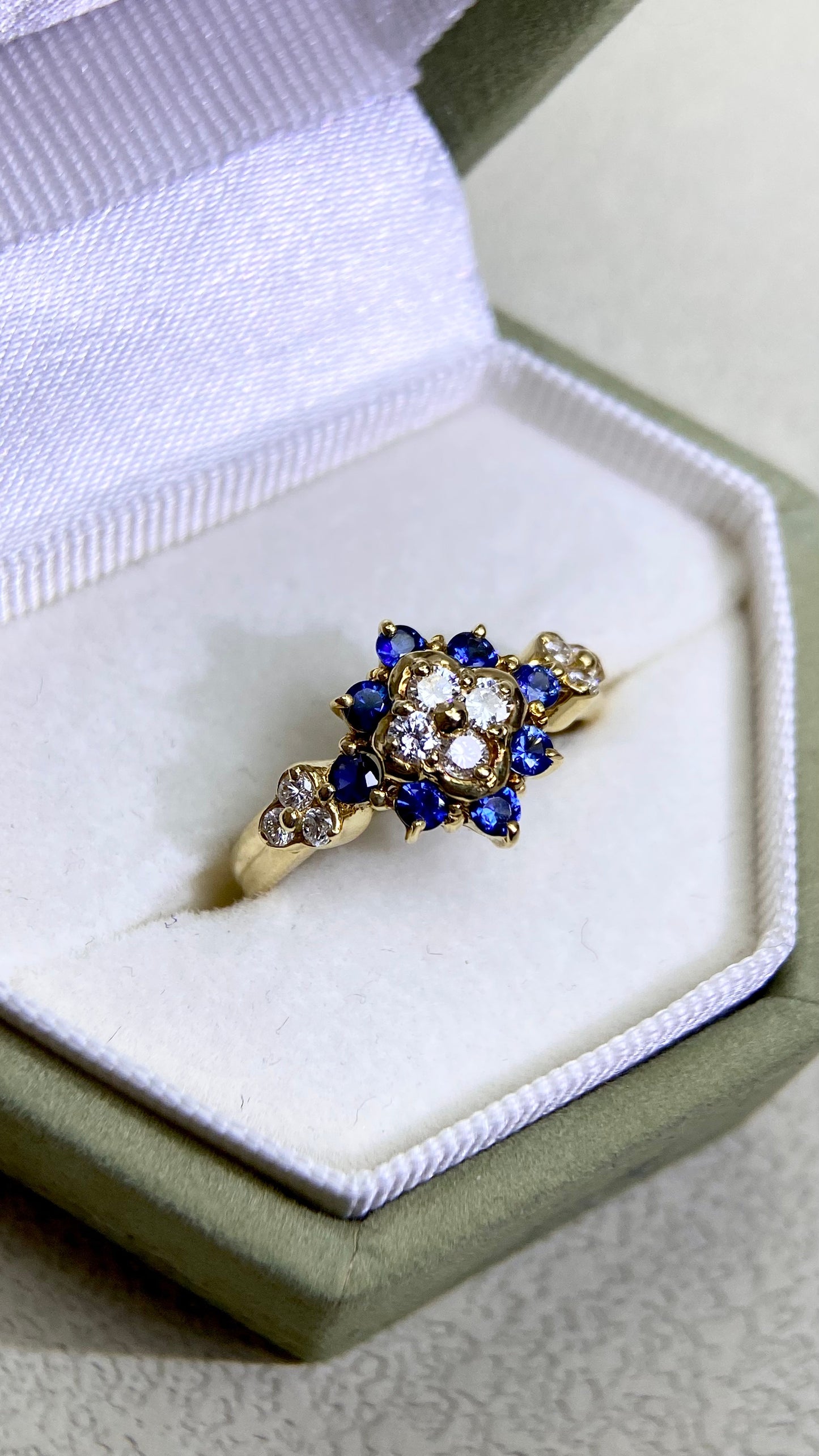 K18 Gold&Sapphire and Diamond Ring | Sapphire 0.29ct | Diamond 0.26ct | Japanese Vintage Estate Jewelry-BPYC