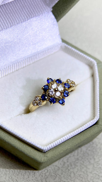 K18 Gold&Sapphire and Diamond Ring | Sapphire 0.29ct | Diamond 0.26ct | Japanese Vintage Estate Jewelry-BPYC