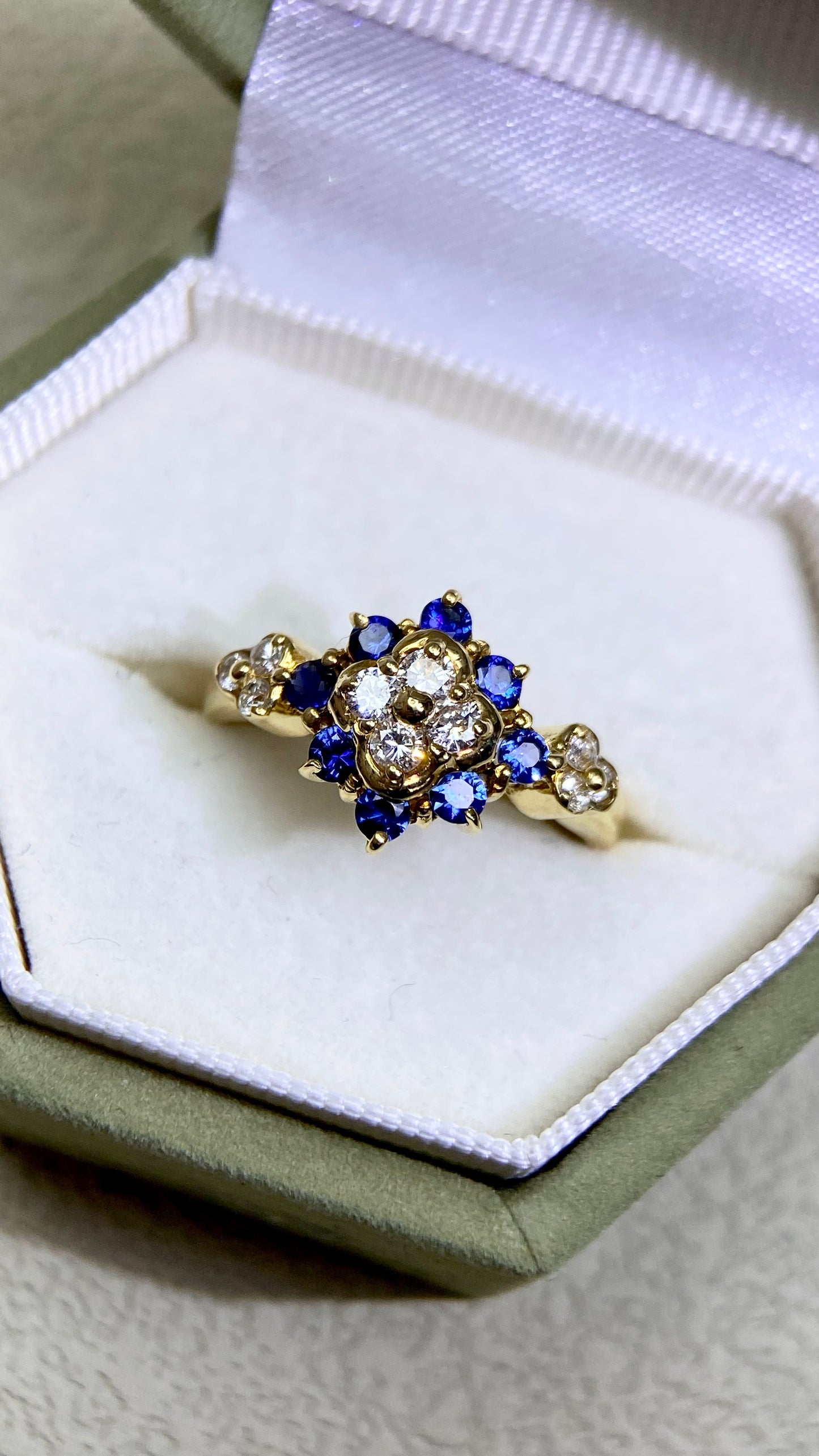 K18 Gold&Sapphire and Diamond Ring | Sapphire 0.29ct | Diamond 0.26ct | Japanese Vintage Estate Jewelry-BPYC