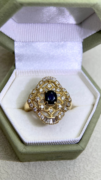 K18 Gold&Sapphire and Diamond Ring | Sapphire 0.60ct | Diamond 0.46ct | Japanese Vintage Estate Jewelry-BOTM