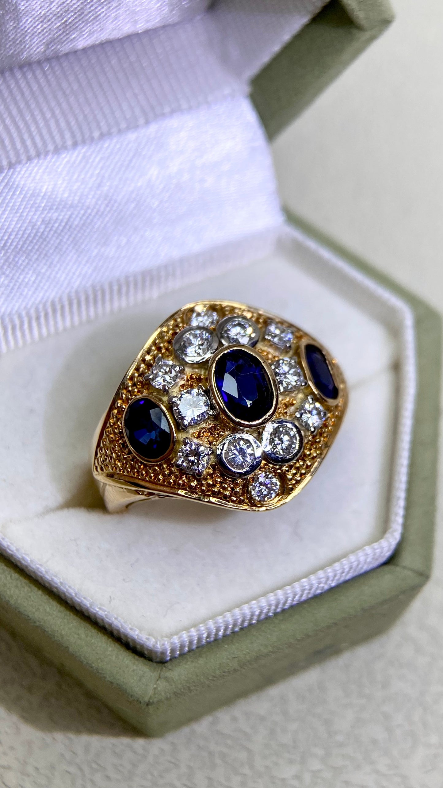 K18 Gold&Sapphire and Diamond Ring | Sapphire 1.52ct | Diamond 0.63ct | Japanese Vintage Estate Jewelry-BOHO