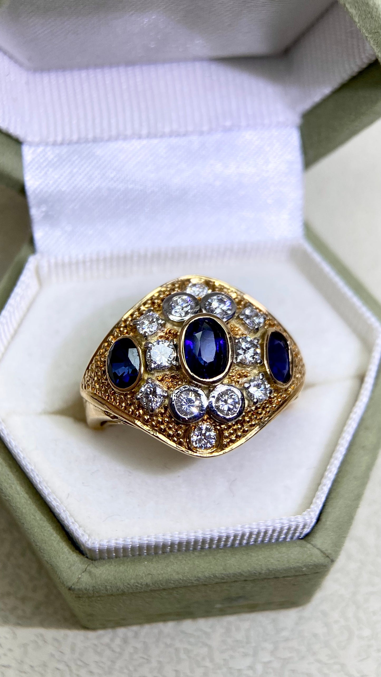 K18 Gold&Sapphire and Diamond Ring | Sapphire 1.52ct | Diamond 0.63ct | Japanese Vintage Estate Jewelry-BOHO